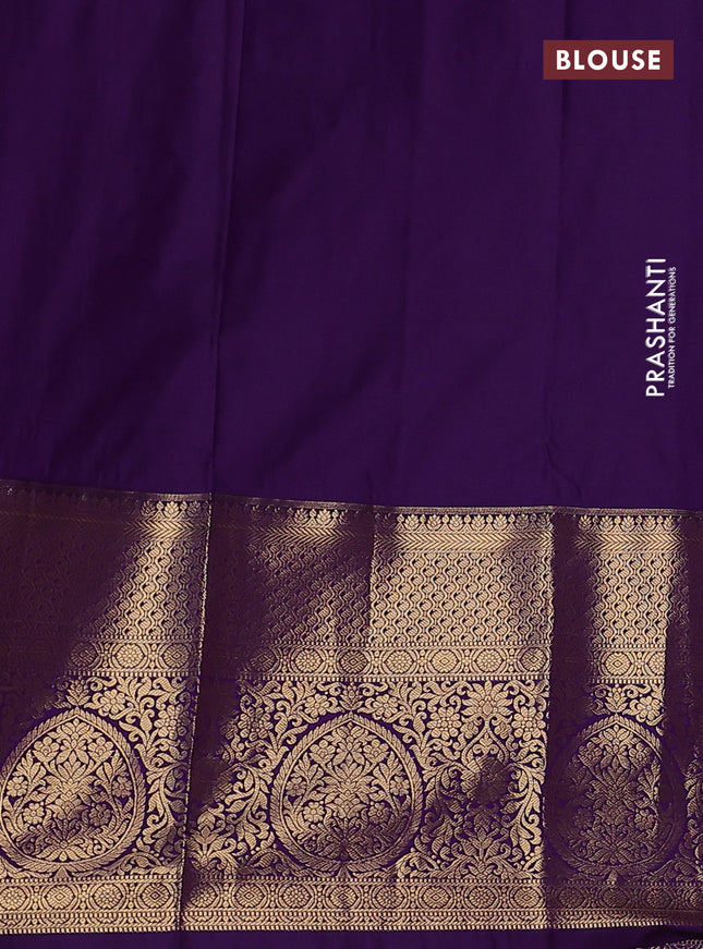 Bangalori silk saree peach shade and violet with zari woven buttas and long zari woven border