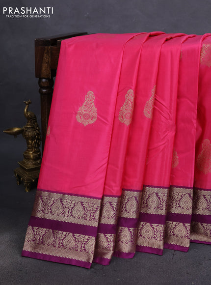 Bangalori silk saree pink and deep purple with zari woven buttas and zari woven border
