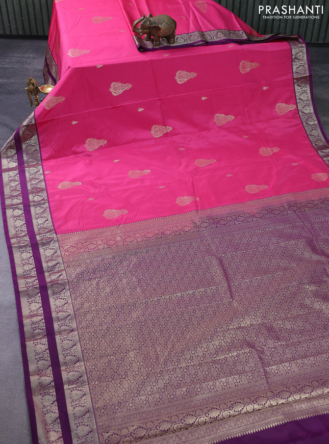 Bangalori silk saree pink and deep purple with zari woven buttas and zari woven border