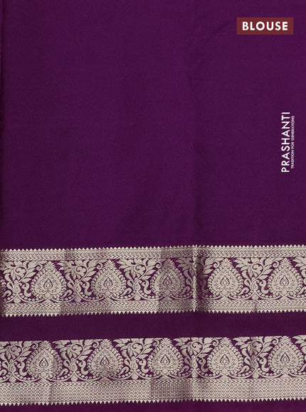Bangalori silk saree teal blue and deep purple with zari woven buttas and zari woven border