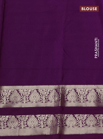 Bangalori silk saree pastel green and deep purple with zari woven buttas and zari woven border