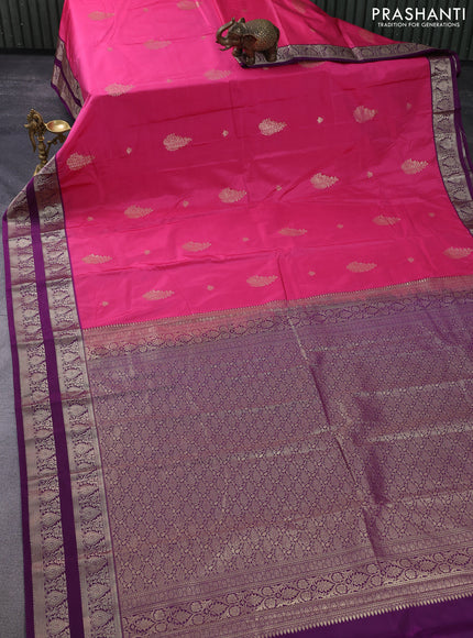 Bangalori silk saree pink and deep purple with zari woven buttas and zari woven border