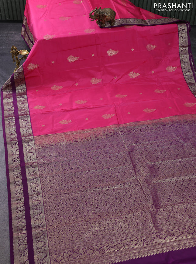 Bangalori silk saree pink and deep purple with zari woven buttas and zari woven border