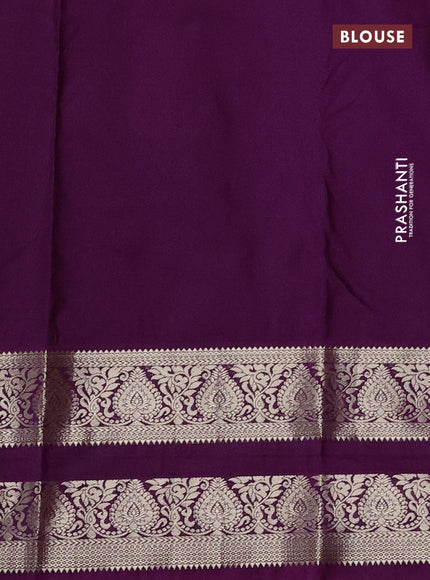 Bangalori silk saree pastel green and deep purple with zari woven buttas and zari woven border