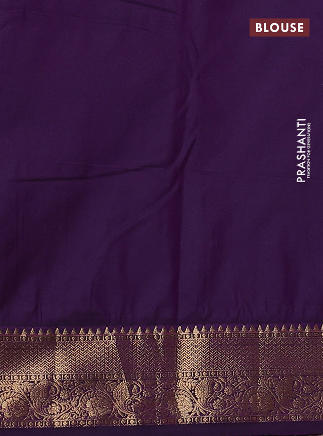 Bangalori silk saree peach shade and deep violet with zari woven buttas and zari woven border