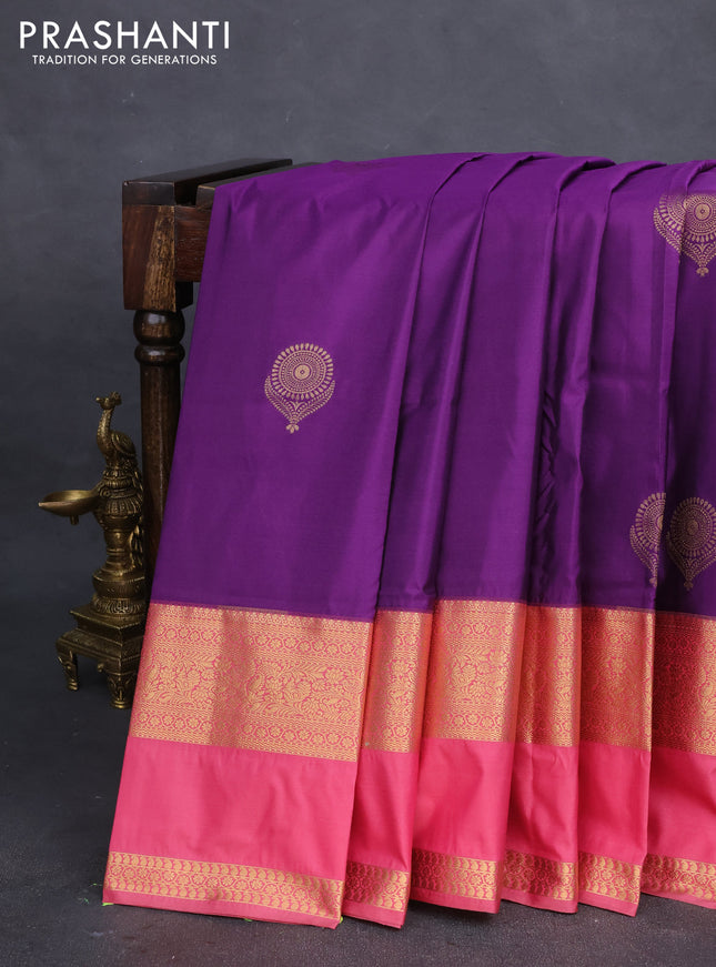 Bangalori silk saree deep violet and pink shade with zari woven buttas and rettapet zari woven border
