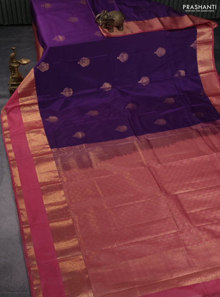Bangalori silk saree deep violet and pink shade with zari woven buttas and rettapet zari woven border