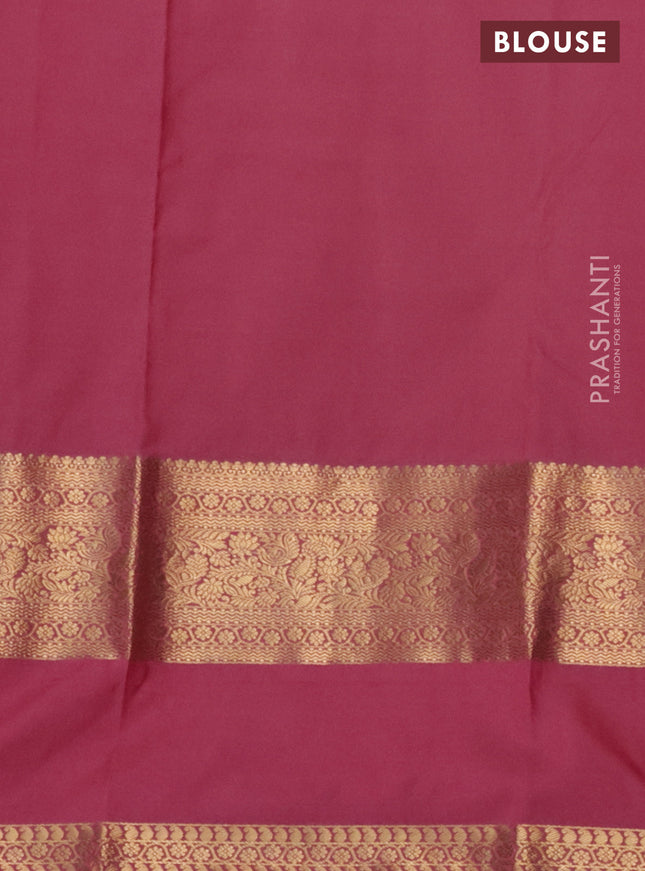 Bangalori silk saree teal blue and pink shade with zari woven buttas and rettapet zari woven border