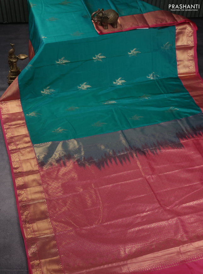 Bangalori silk saree green and pink with zari woven buttas and zari woven border