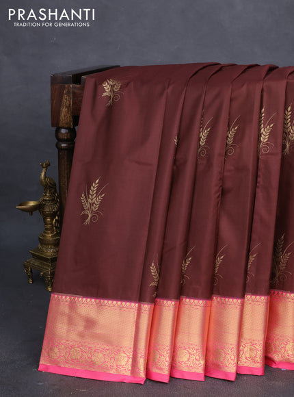 Bangalori silk saree deep maroon and pink with zari woven buttas and zari woven border