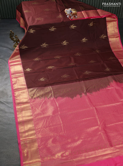 Bangalori silk saree deep maroon and pink with zari woven buttas and zari woven border