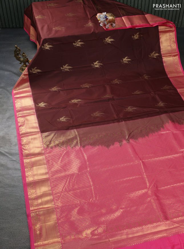 Bangalori silk saree deep maroon and pink with zari woven buttas and zari woven border