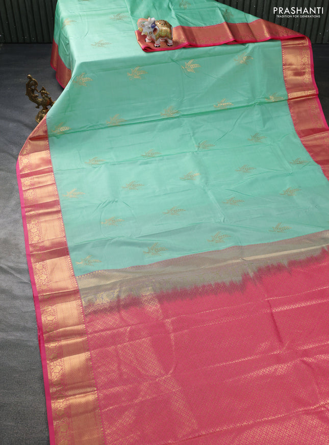 Bangalori silk saree pastel green and pink with zari woven buttas and zari woven border