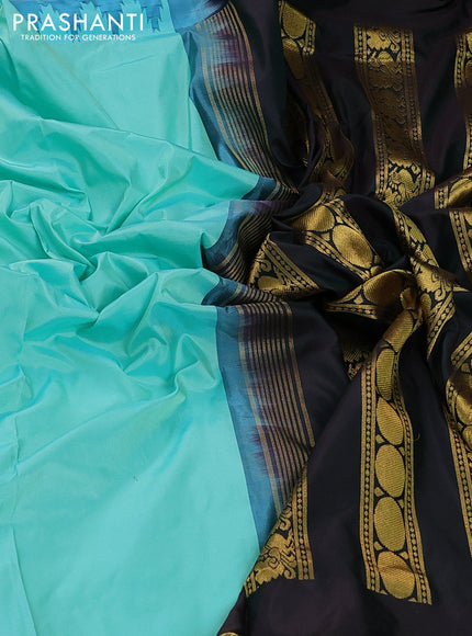 10yards pure silk saree teal shade and bottle green with plain body and temple design rettapet zari woven border