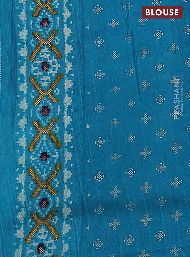 Semi pochampally silk saree teal blue with allover ikat weaves and zari woven border