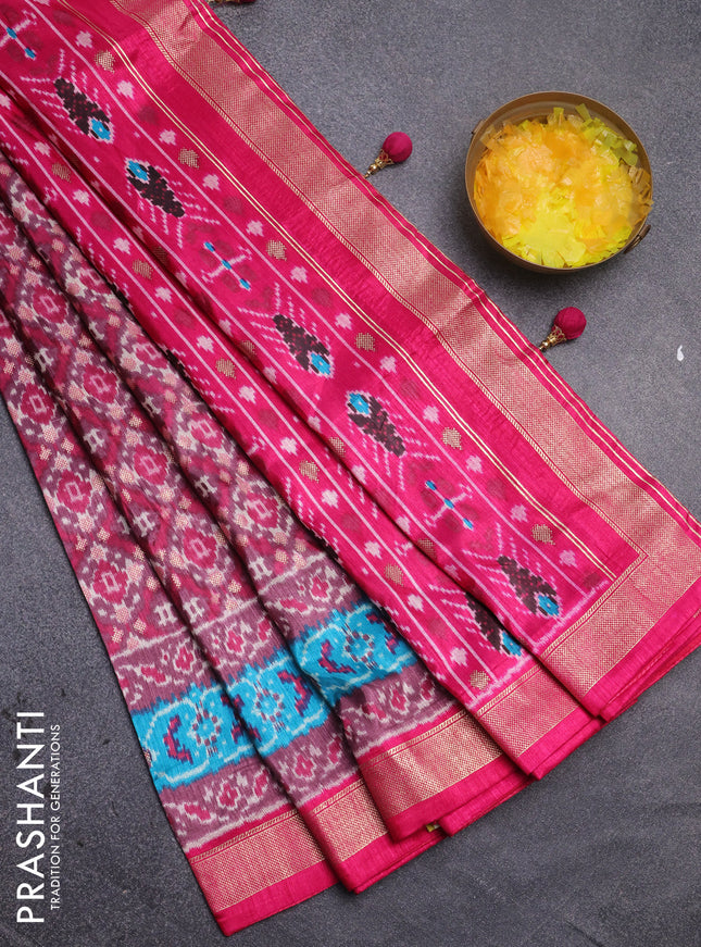 Semi pochampally silk saree mauve pink and pink with allover ikat weaves and zari woven border