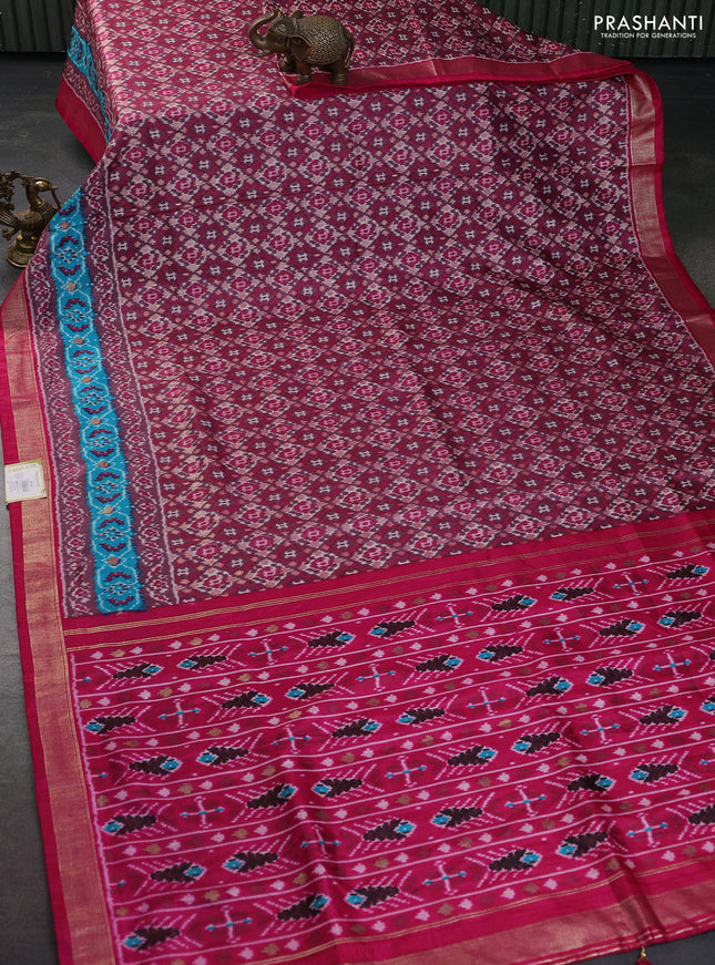 Semi pochampally silk saree mauve pink and pink with allover ikat weaves and zari woven border
