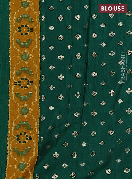 Semi pochampally silk saree green shade and yellow with allover ikat weaves and zari woven border