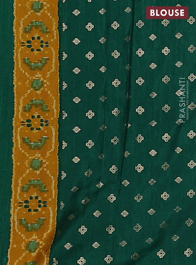 Semi pochampally silk saree green shade and yellow with allover ikat weaves and zari woven border