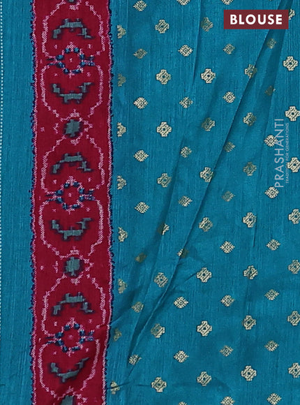 Semi pochampally silk saree greyish blue and teal blue with allover ikat weaves and zari woven border