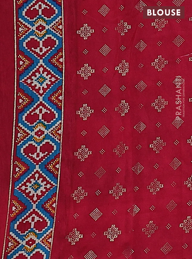 Semi pochampally silk saree teal blue and pink with patola prints and zari woven border