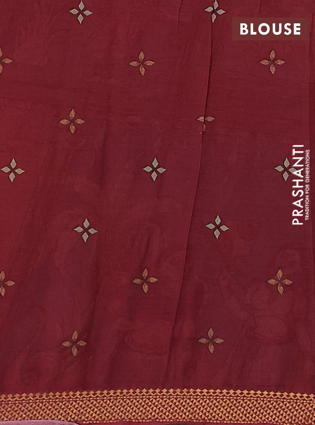 Mul cotton saree peach orange and maroon with kalamkari prints and zari woven border