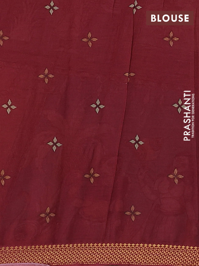 Mul cotton saree peach orange and maroon with kalamkari prints and zari woven border