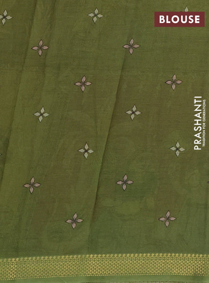 Mul cotton saree multi colour and green with kalamkari prints and zari woven border