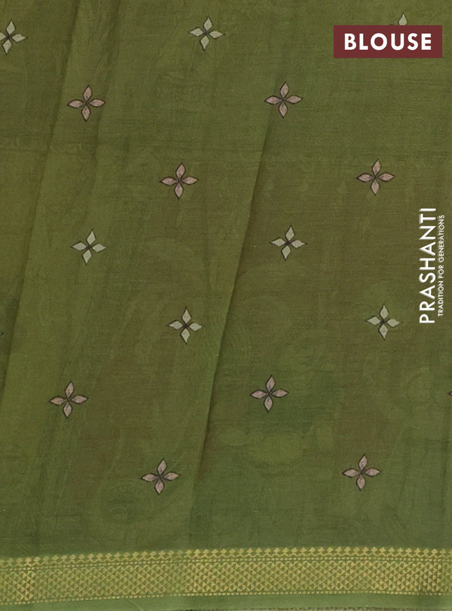 Mul cotton saree multi colour and green with kalamkari prints and zari woven border