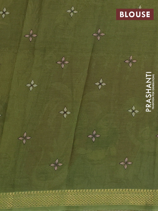 Mul cotton saree multi colour and green with kalamkari prints and zari woven border