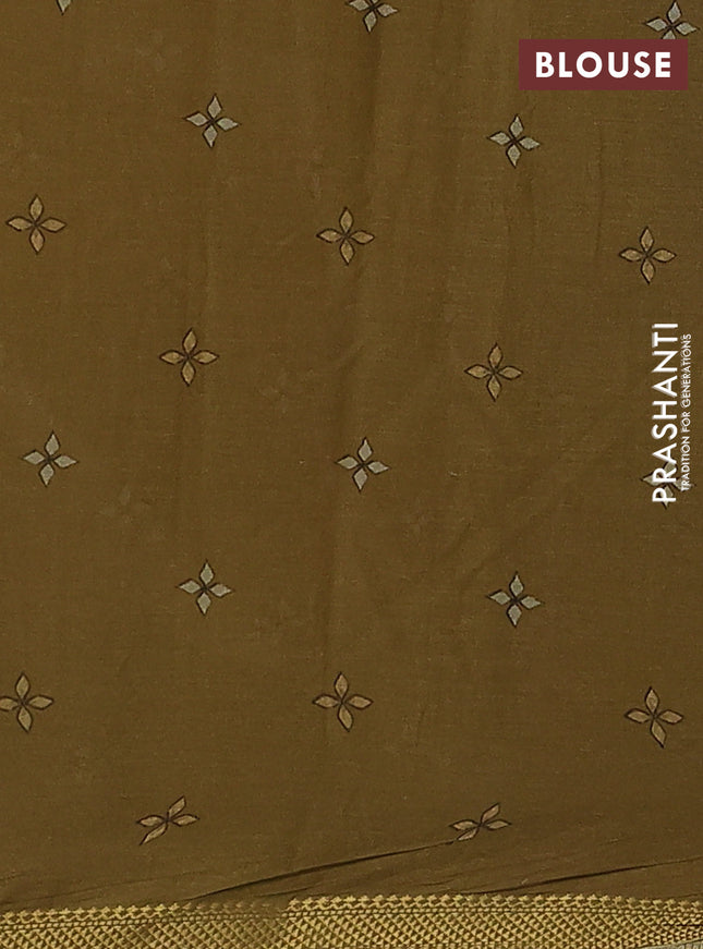 Mul cotton saree multi colour and mehendi green with kalamkari prints and zari woven border