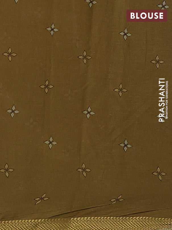 Mul cotton saree multi colour and mehendi green with kalamkari prints and zari woven border