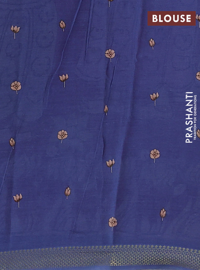 Mul cotton saree magenta pink and blue with kalamkari prints and zari woven border