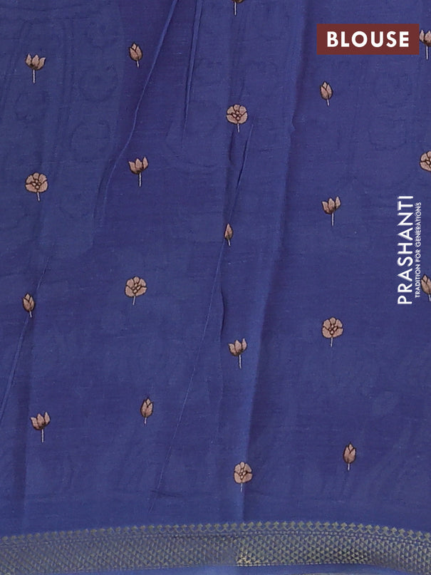 Mul cotton saree magenta pink and blue with kalamkari prints and zari woven border