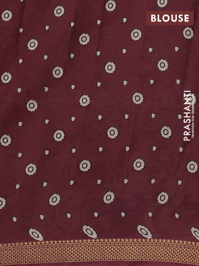 Mul cotton saree pastel green and maroon with kalamkari prints and zari woven border