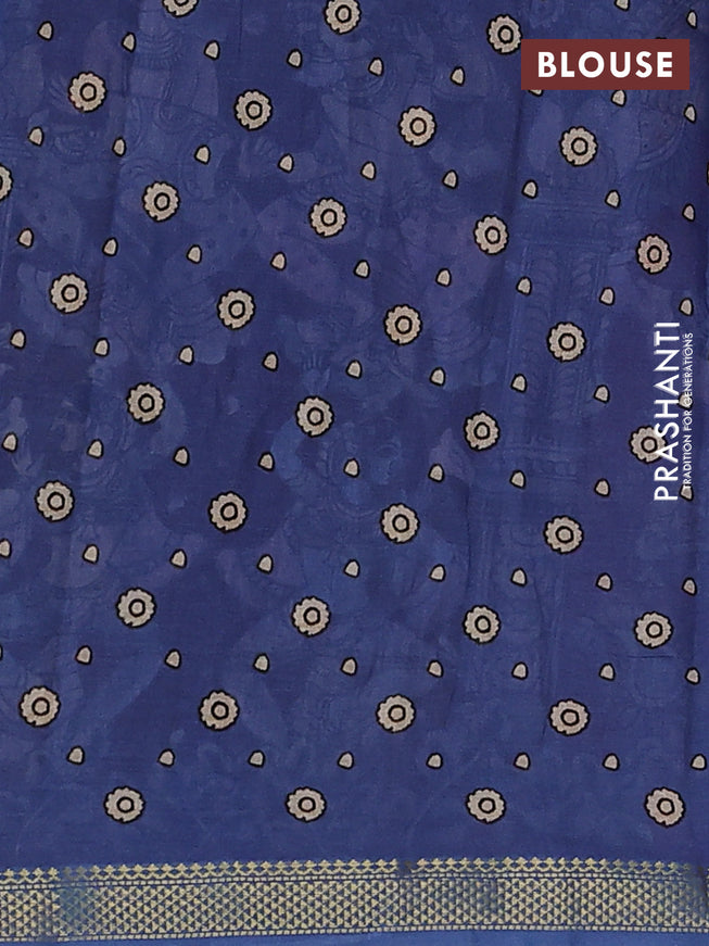 Mul cotton saree brown shade and cs blue with kalamkari prints and zari woven border