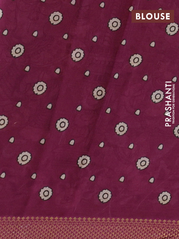 Mul cotton saree sap green and dark pink with kalamkari prints and zari woven border