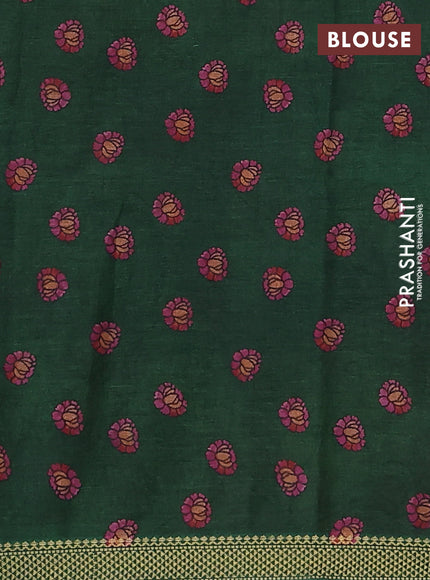 Mul cotton saree grey and green with kalamkari prints and zari woven border