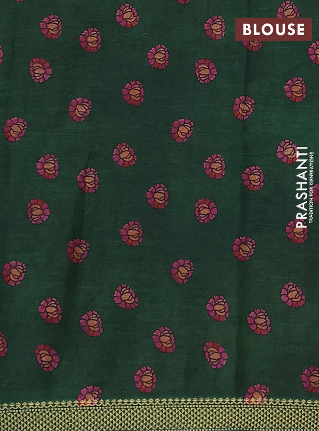 Mul cotton saree grey and green with kalamkari prints and zari woven border