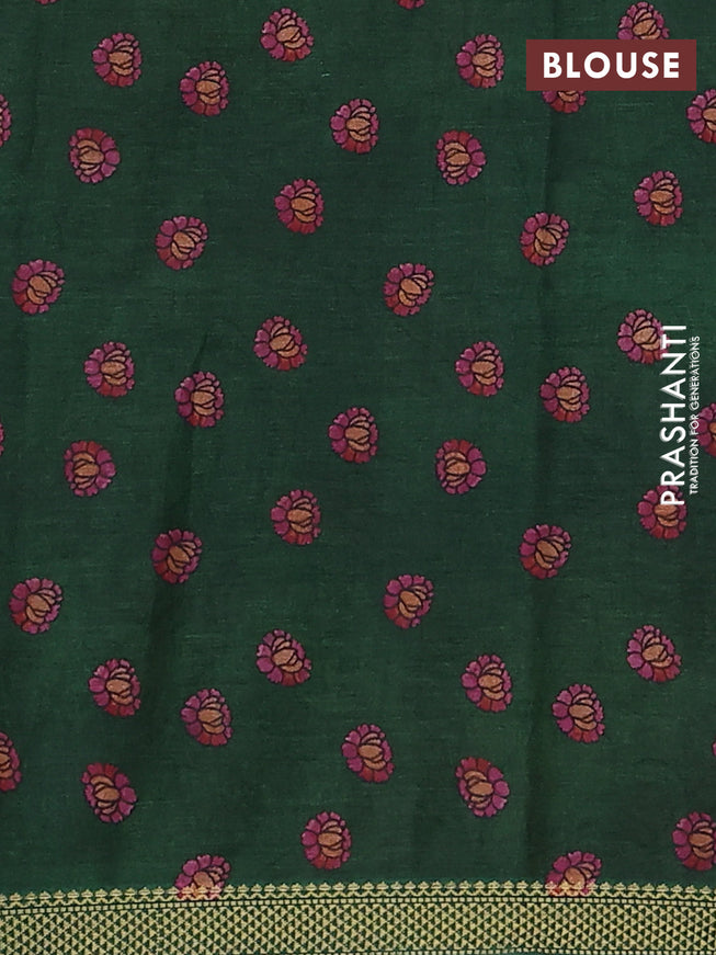 Mul cotton saree grey and green with kalamkari prints and zari woven border