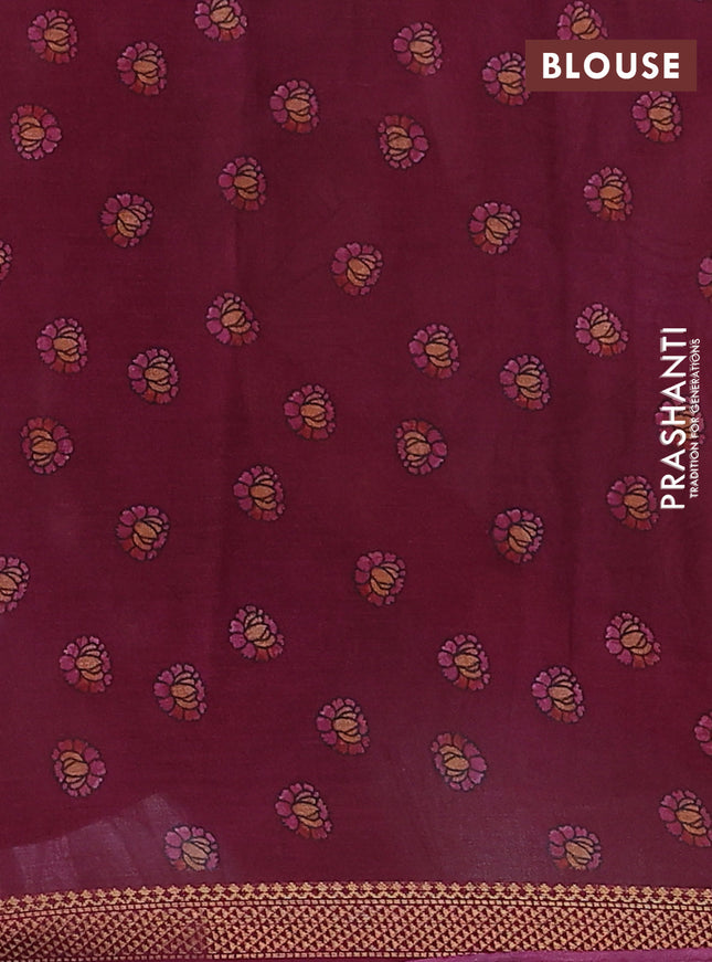 Mul cotton saree grey and magenta pink with kalamkari prints and zari woven border