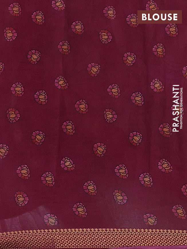 Mul cotton saree grey and magenta pink with kalamkari prints and zari woven border