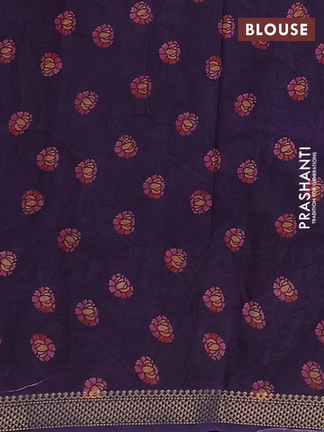 Mul cotton saree wine shade and deep violet with kalamkari prints and zari woven border
