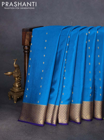 Pure mysore silk saree cs blue and blue with zari woven buttas and zari woven border