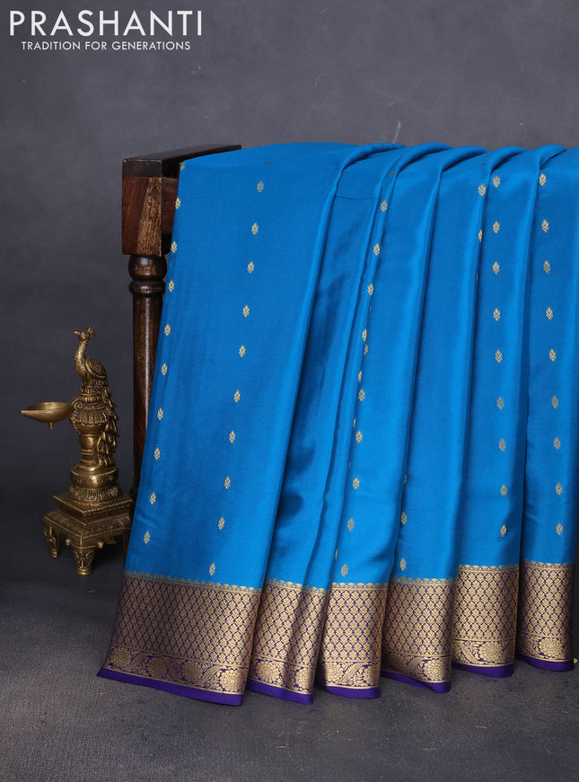 Pure mysore silk saree cs blue and blue with zari woven buttas and zari woven border