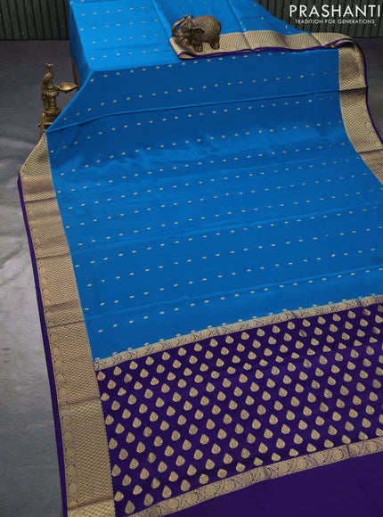 Pure mysore silk saree cs blue and blue with zari woven buttas and zari woven border