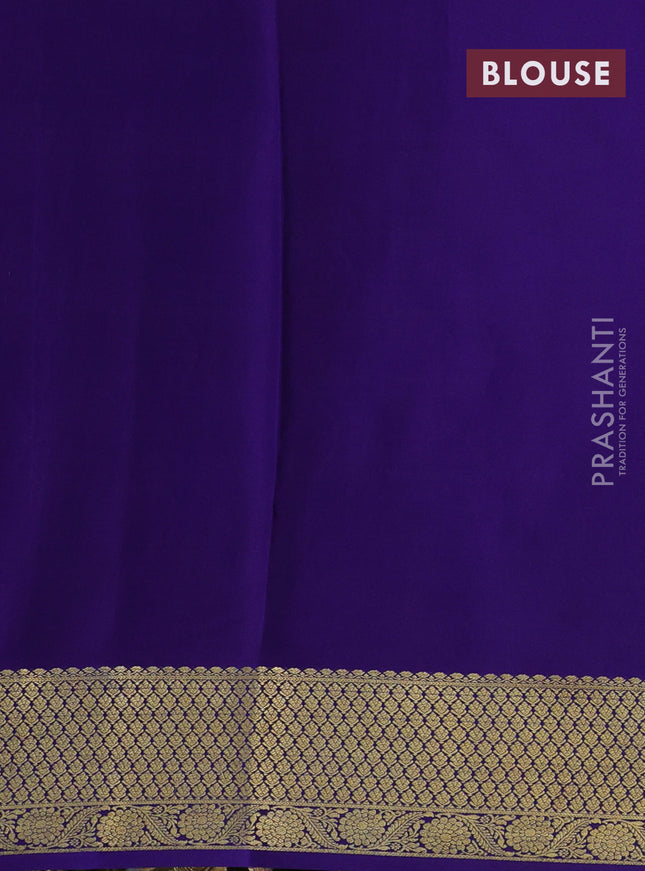 Pure mysore silk saree teal blue and deep violet with zari woven buttas and zari woven border