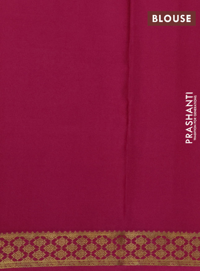 Pure mysore silk saree fluorescent green and pink with allover zari weaves and zari woven border