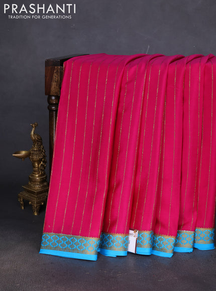 Pure mysore silk saree pink and cs blue with allover zari weaves and zari woven border