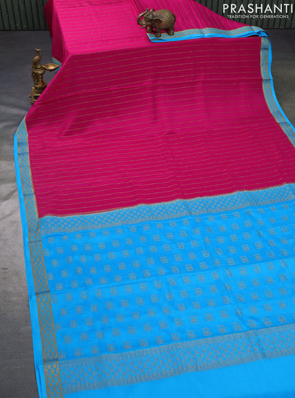 Pure mysore silk saree pink and cs blue with allover zari weaves and zari woven border